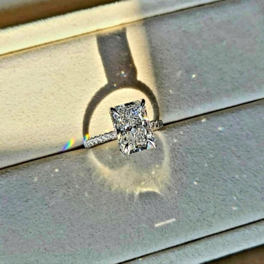 Solid 14k gold 4ct f vs1 lab radiant diamond ring with side lab diamond